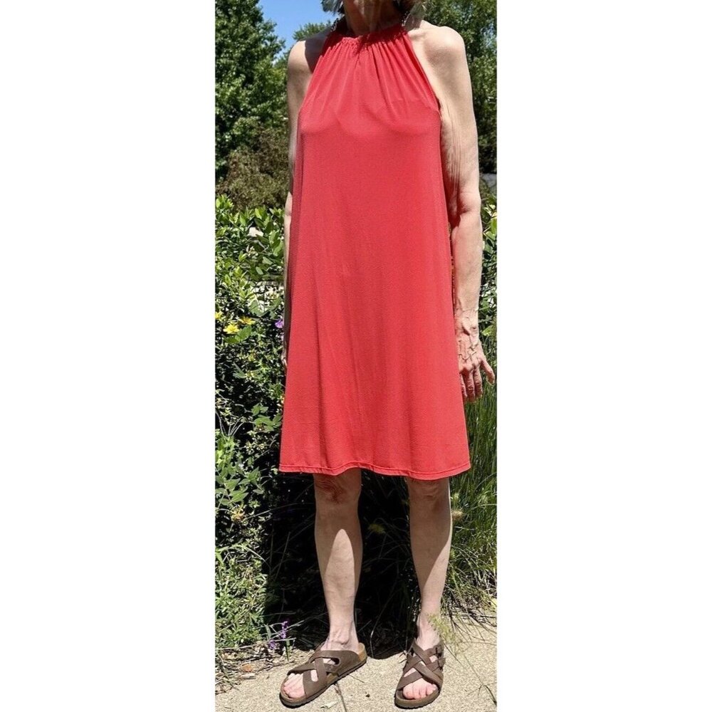 Michael Kors‎ Halter Chain Link Dress Women's Size XL Color Coral Trapeze Swing